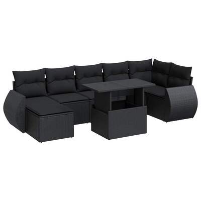 Modern Garden Sofa Set with Cushions Modular Sofa 8 Piece Black Poly Rattan