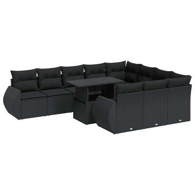 Elegant 11 Piece Garden Sofa Set with Cushions Black Poly Rattan