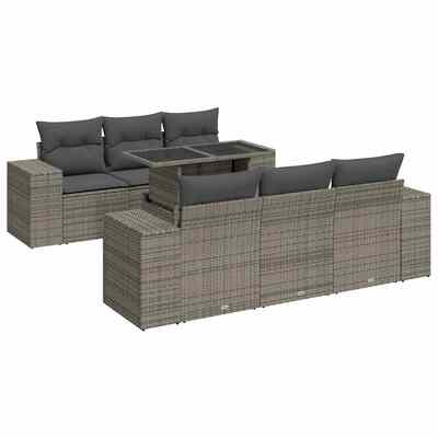 Sleek and Comfortable 7 Piece Garden Sofa Set with Cushions Grey Poly Rattan