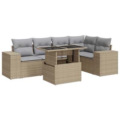 6 Piece Garden Sofa Set with Cushions Beige Poly Rattan - Comfy & Chic