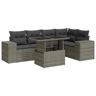 6 Pcs Garden Sofa Set with Cushions Poly Rattan - Outdoor Comfort