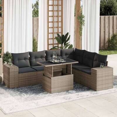 7 Pcs Garden Sofa Set with Cushions Grey - Outdoor Comfort