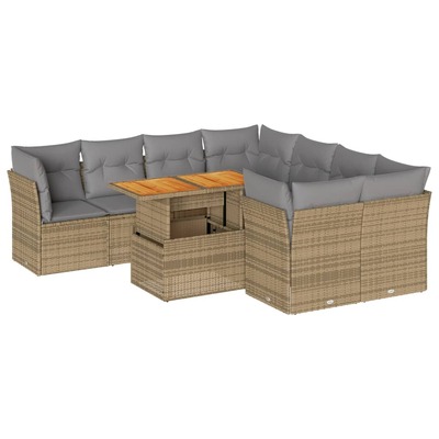 Garden Sofa Set with Cushions Modular Sofa 9 Piece Beige Poly Rattan