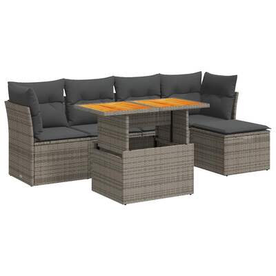 6 Piece Garden Sofa Set with Cushions Grey Poly Rattan - Comfy & Chic