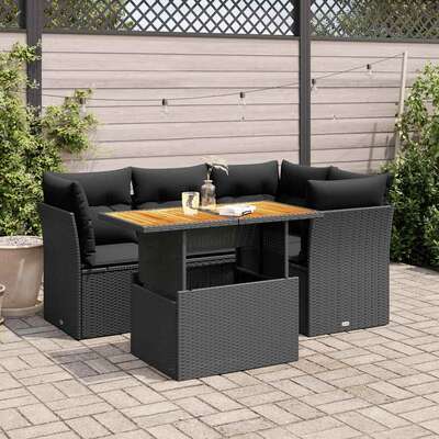 Garden Sofa Set with Cushions Modular Sofa 5 Piece Black - Poly Rattan