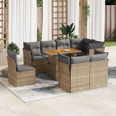 Garden Sofa Set with Cushions Modular Sofa 9 Piece Beige Poly Rattan - Stylish & Durable