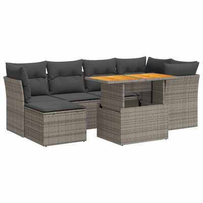 7 Piece Garden Sofa Set with Cushions Grey Poly Rattan - Stylish Outdoor Comfort