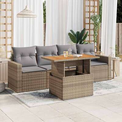 Garden Sofa Set with Cushions Modular Sofa 5 Piece Beige Poly Rattan 