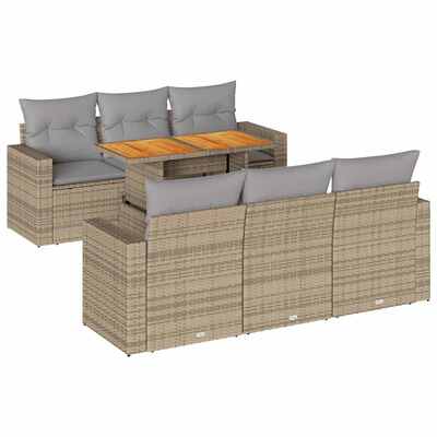 Versatile Garden Sofa Set with Cushions Modular Sofa 7 Piece Beige Poly Rattan