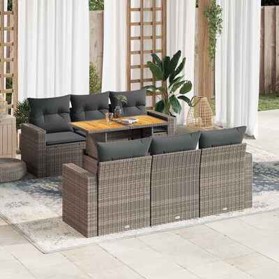 Elegant Garden Sofa Set with Cushions Modular Sofa 7 Piece Grey Poly Rattan