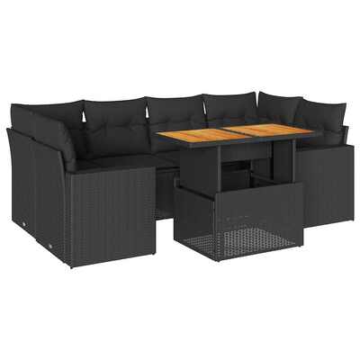 Garden Sofa Set with Cushions Modular Sofa 7 Piece Black Poly Rattan - Relax in Style