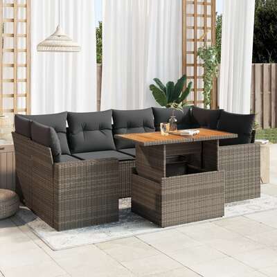 Garden Sofa Set with Cushions Modular Sofa 7 Piece Grey Poly Rattan  - Outdoor