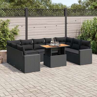 Garden Sofa Set with Cushions Modular Sofa 10 Pcs Black Poly Rattan - Elegant & Comfortable