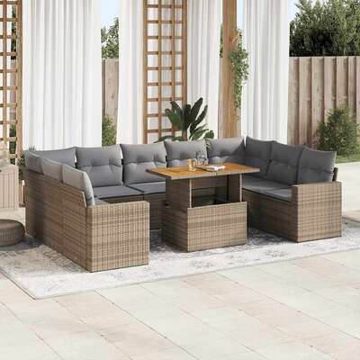 Garden Sofa Set with Cushions Modular Sofa 10 Piece Poly Rattan - Outdoor Relaxation