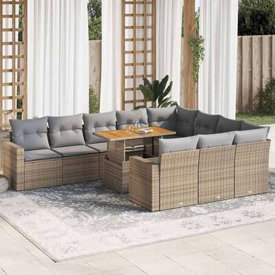 Garden Sofa Set with Cushions Modular Sofa 11 Piece Beige Poly Rattan - Outdoor Relaxation