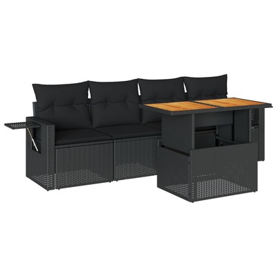 Stylish Garden Sofa Set with Cushions Modular Sofa 5 Piece Black Poly Rattan