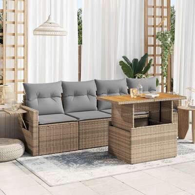 Garden Sofa Set with Cushions Modular Sofa 5 Piece Beige Poly Rattan - Elegant & Versatile