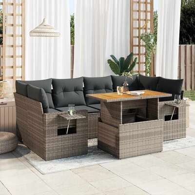 Garden Sofa Set with Cushions Modular Sofa 7-Piece Grey Poly Rattan - Modern Comfort