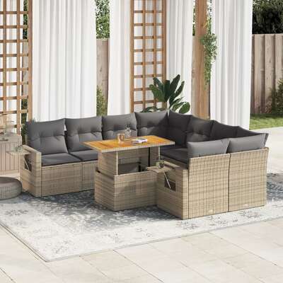 Garden Sofa Set with Cushions Modular Sofa 9 Piece Beige Poly Rattan - Elegant & Versatile