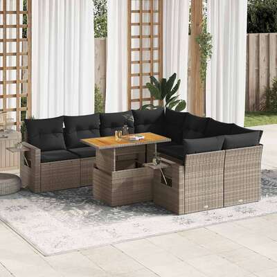 Garden Sofa Set with Cushions Modular Sofa 9 Piece Grey Poly Rattan - Stylish & Durable