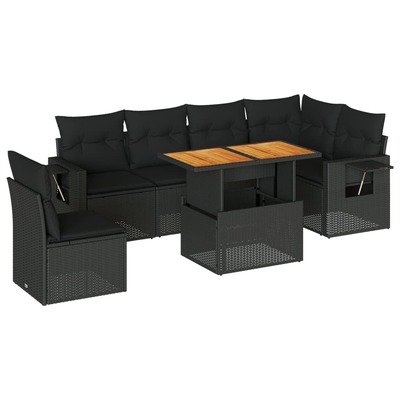 Sleek & Durable Garden Sofa Set with Cushions Modular Sofa 7 Piece Black Poly Rattan