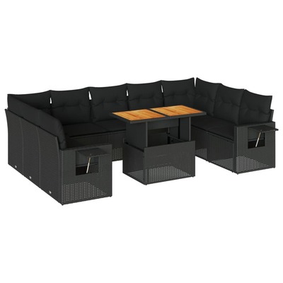 Versatile Garden Sofa Set with Cushions Modular Sofa 10 Piece Black Poly Rattan