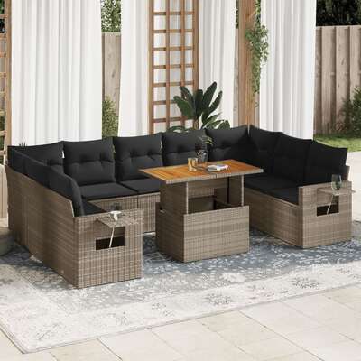 Garden Sofa Set with Cushions Modular Sofa 10 Piece Grey Poly Rattan