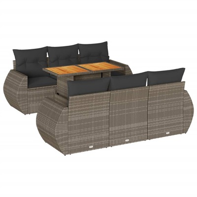 Modern Garden Sofa Set with Cushions Modular Sofa 7 Piece Grey Poly Rattan