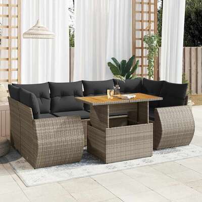 Garden Sofa Set with Cushions Modular Sofa 7 Pcs Grey Poly Rattan - Elegant & Versatile