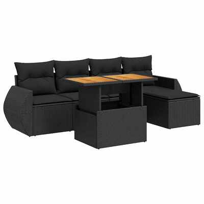 Stylish 6 Piece Garden Sofa Set with Cushions Black Poly Rattan