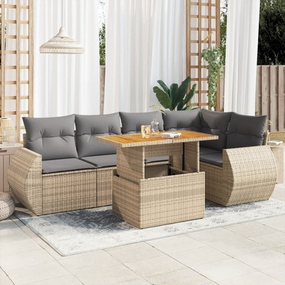 Modern Garden Sofa Set with Cushions Modular Sofa 6 Piece Beige Poly Rattan