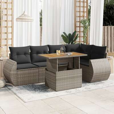 Garden Sofa Set with Cushions Modular Sofa 6 Piece Grey Poly Rattan - Stylish & Durable