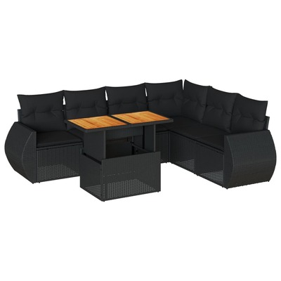 Versatile  Garden Sofa Set with Cushions Modular Sofa 7 Piece Black Poly Rattan