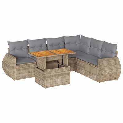 Garden Sofa Set with Cushions Modular Sofa 7 Piece Beige Poly Rattan - Elegant