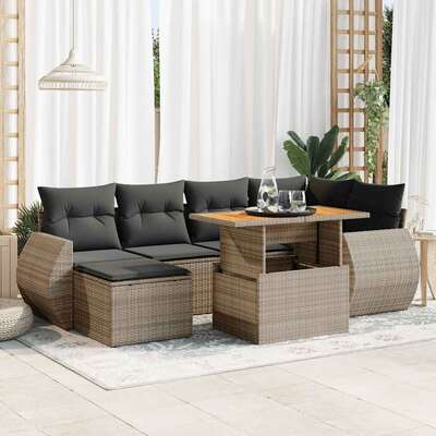 7 Pcs Garden Sofa Set with Cushions Poly Rattan - Durable & Chic