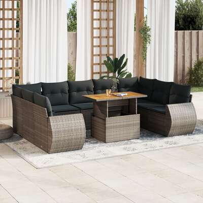 Garden Sofa Set with Cushions Modular Sofa 10 Piece Grey Poly Rattan 