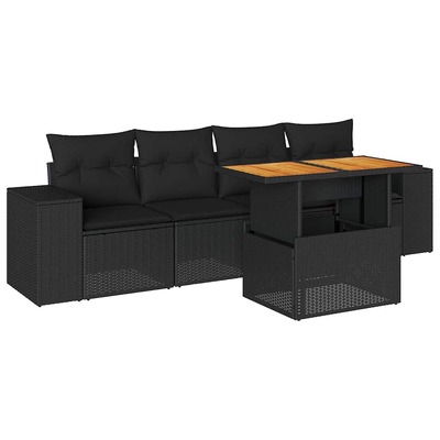 Garden Sofa Set with Cushions Modular Sofa 5 Piece Black Poly Rattan - Stylish 