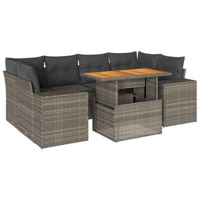 Garden Sofa Set with Cushions Modular Sofa 7 Pcs Grey Poly Rattan - Stylish & Durable