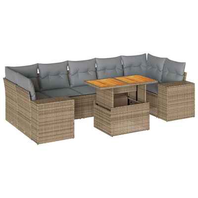 Versatile Garden Sofa Set with Cushions Modular Sofa 8 Piece Beige Poly Rattan