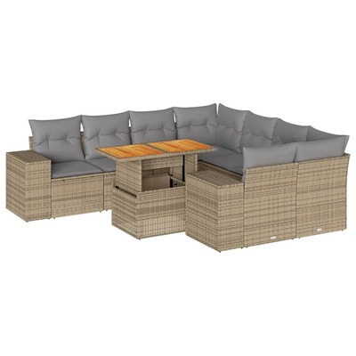 Modern Garden Sofa Set with Cushions Modular Sofa 9 Piece Beige Poly Rattan