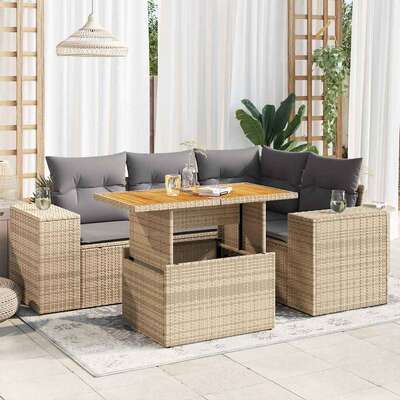 Elegant Garden Sofa Set with Cushions Modular Sofa 5 Piece Beige Poly Rattan 