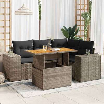 Garden Sofa Set with Cushions Modular Sofa 5 Pcs Grey Poly Rattan - Modern Comfort