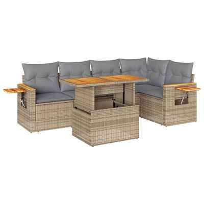 5 Piece Garden Sofa Set with Cushions Beige Poly Rattan Acacia - Durable & Chic