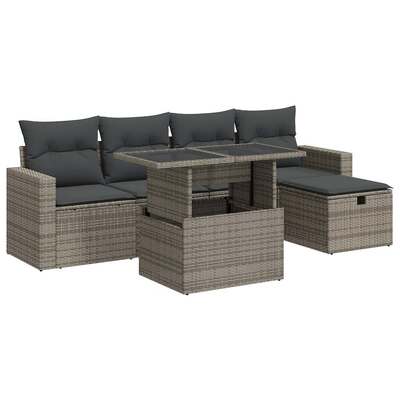 6 Piece Garden Sofa Set with Cushions Grey Poly Rattan - Sleek & Functional