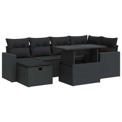 7 Piece Garden Sofa Set with Cushions Black Poly Rattan - Stylish & Versatile