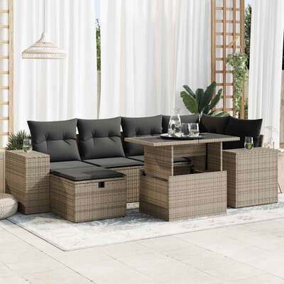 8 Piece Garden Sofa Set with Cushions Grey Poly Rattan - Outdoor Luxury