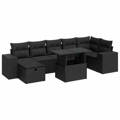 5 Piece Garden Sofa Set with Cushions Black Poly Rattan - Luxurious