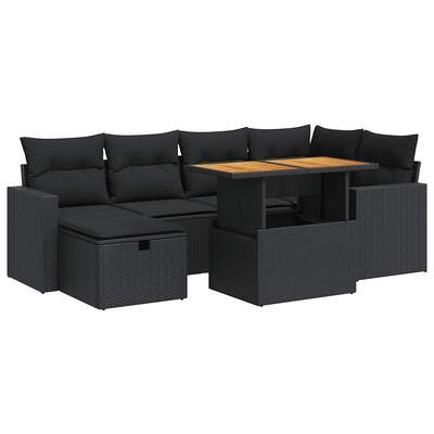 Garden Sofa Set with Cushions Couch 8 Piece Black Poly Rattan Acacia - Elegant & Comfortable