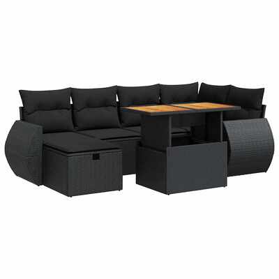 Sleek 8 Piece Garden Sofa Set with Cushions Black Poly Rattan Acacia