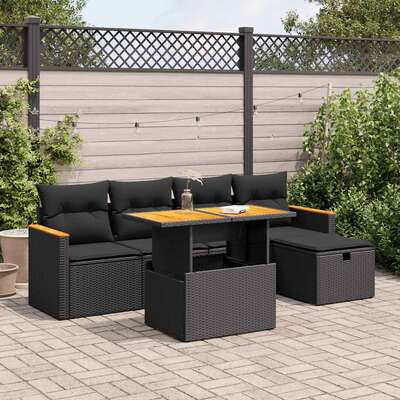 6 Piece Garden Sofa Set with Cushions Black Poly Rattan - Versatile and Stylish